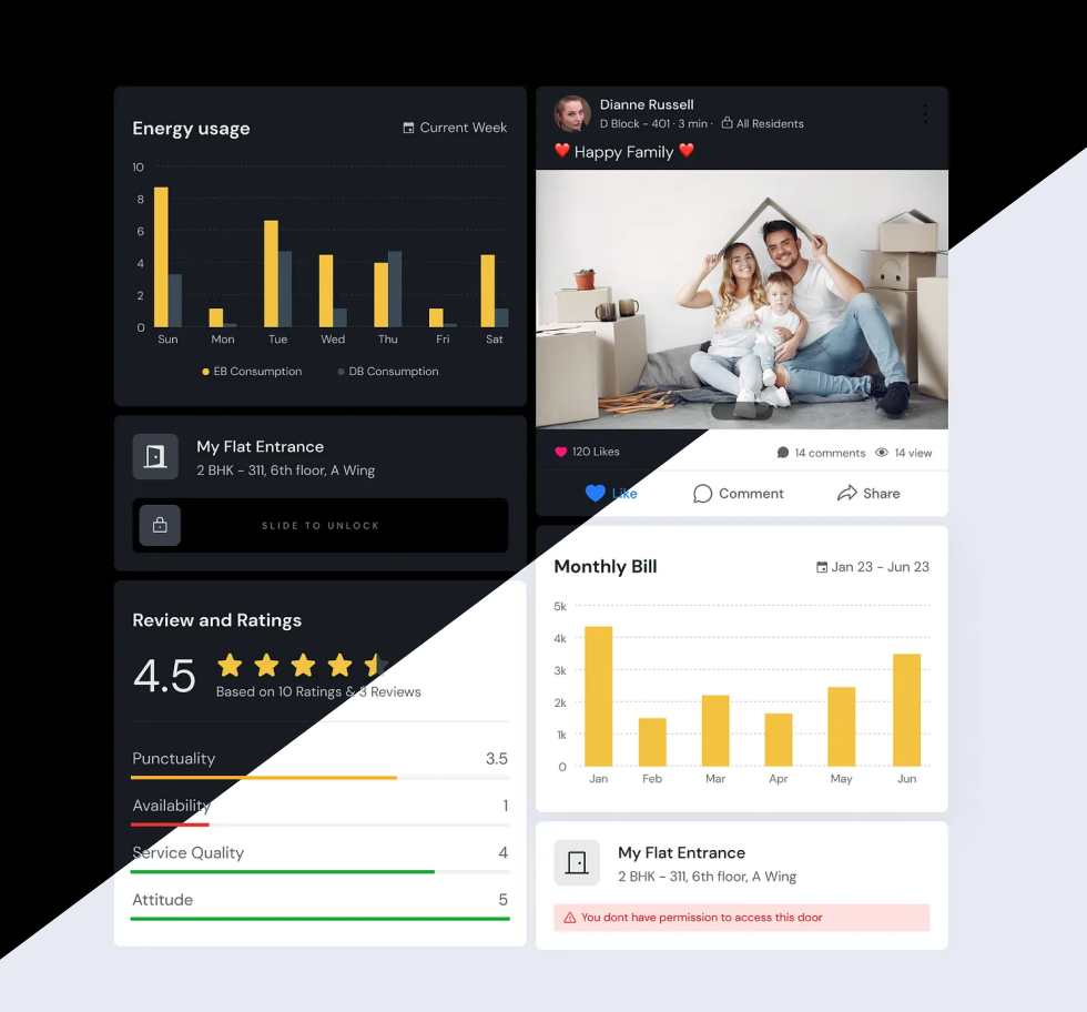 App UI components in light and dark themes