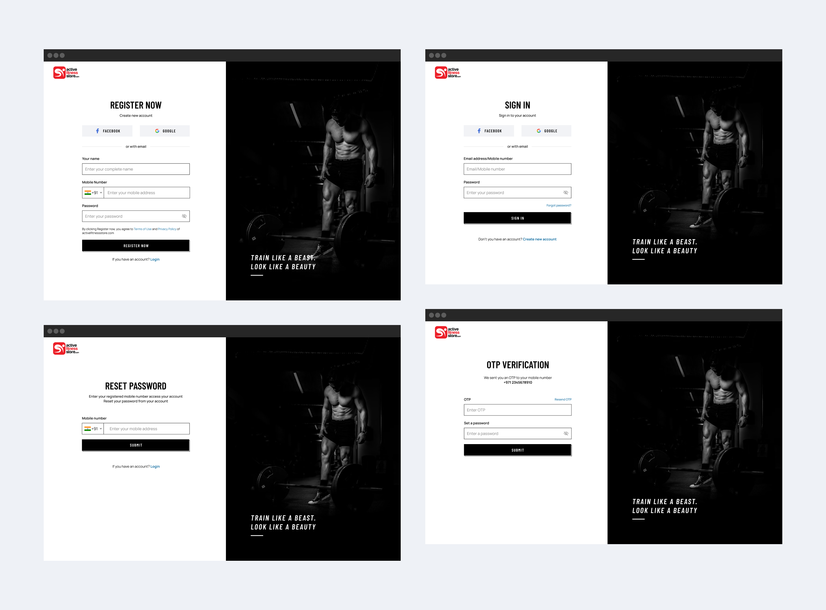 Active Fitness Store website detail