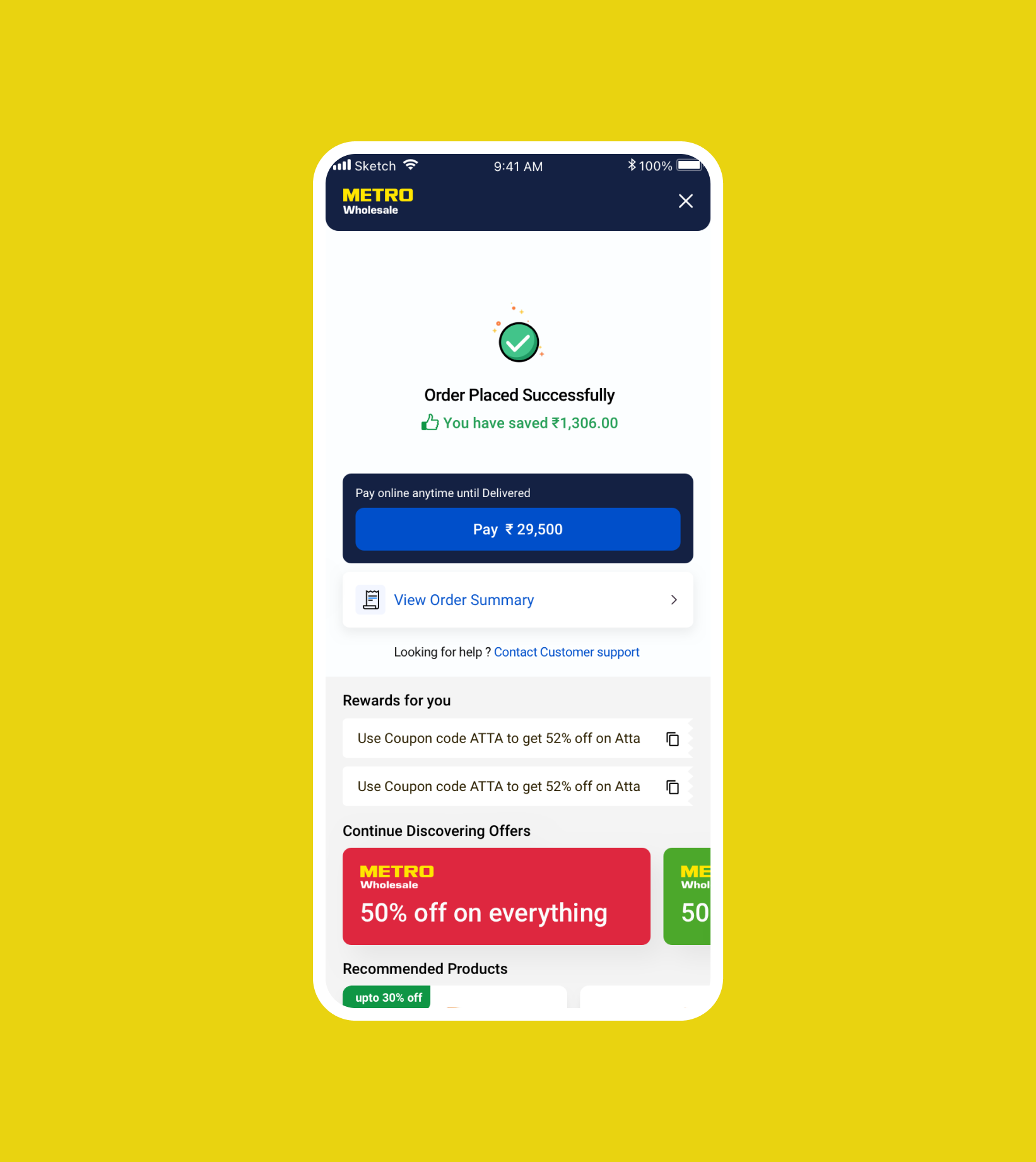 Metro Cash and Carry product interface detail