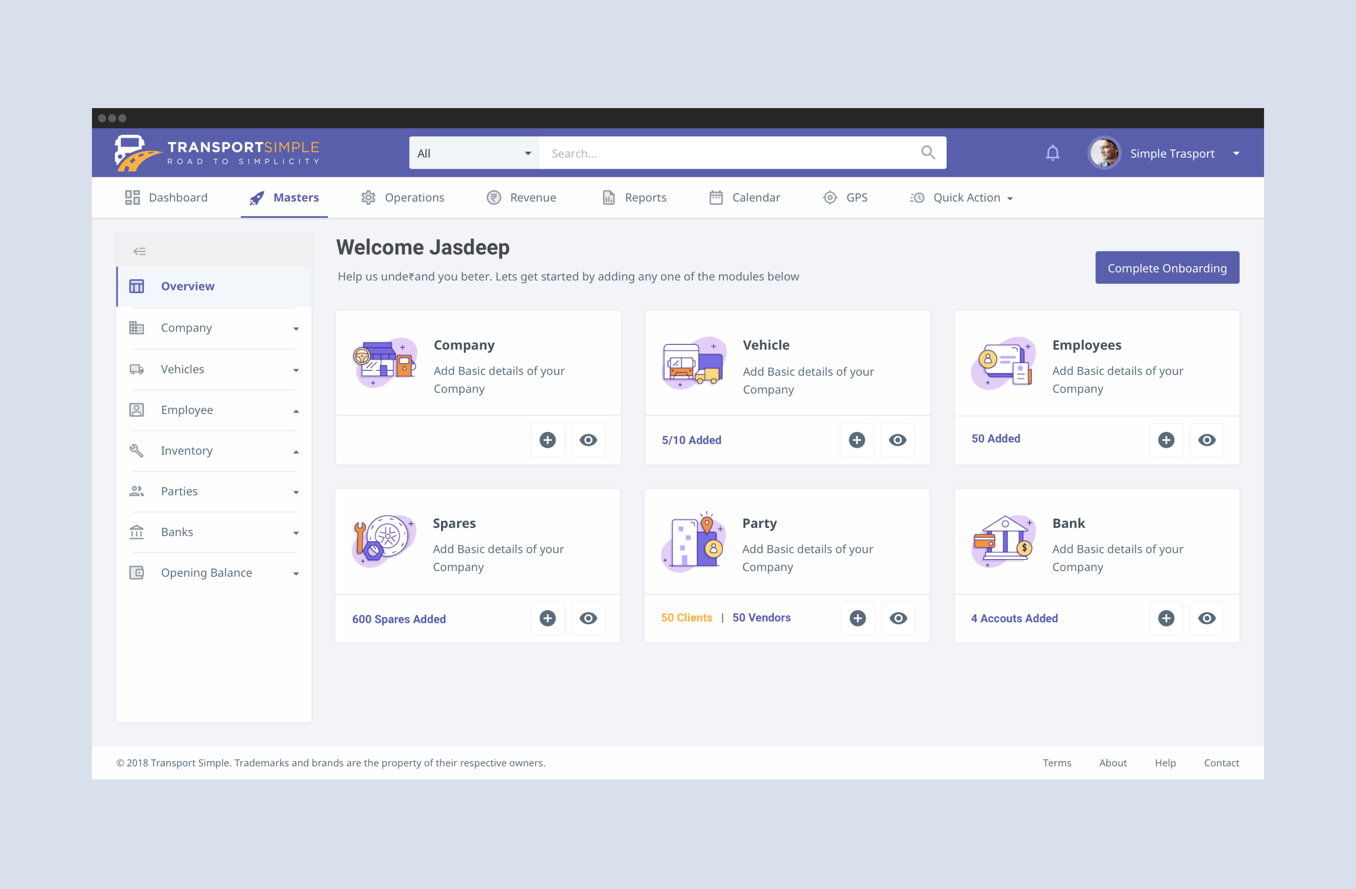 Transport Simple web app detail