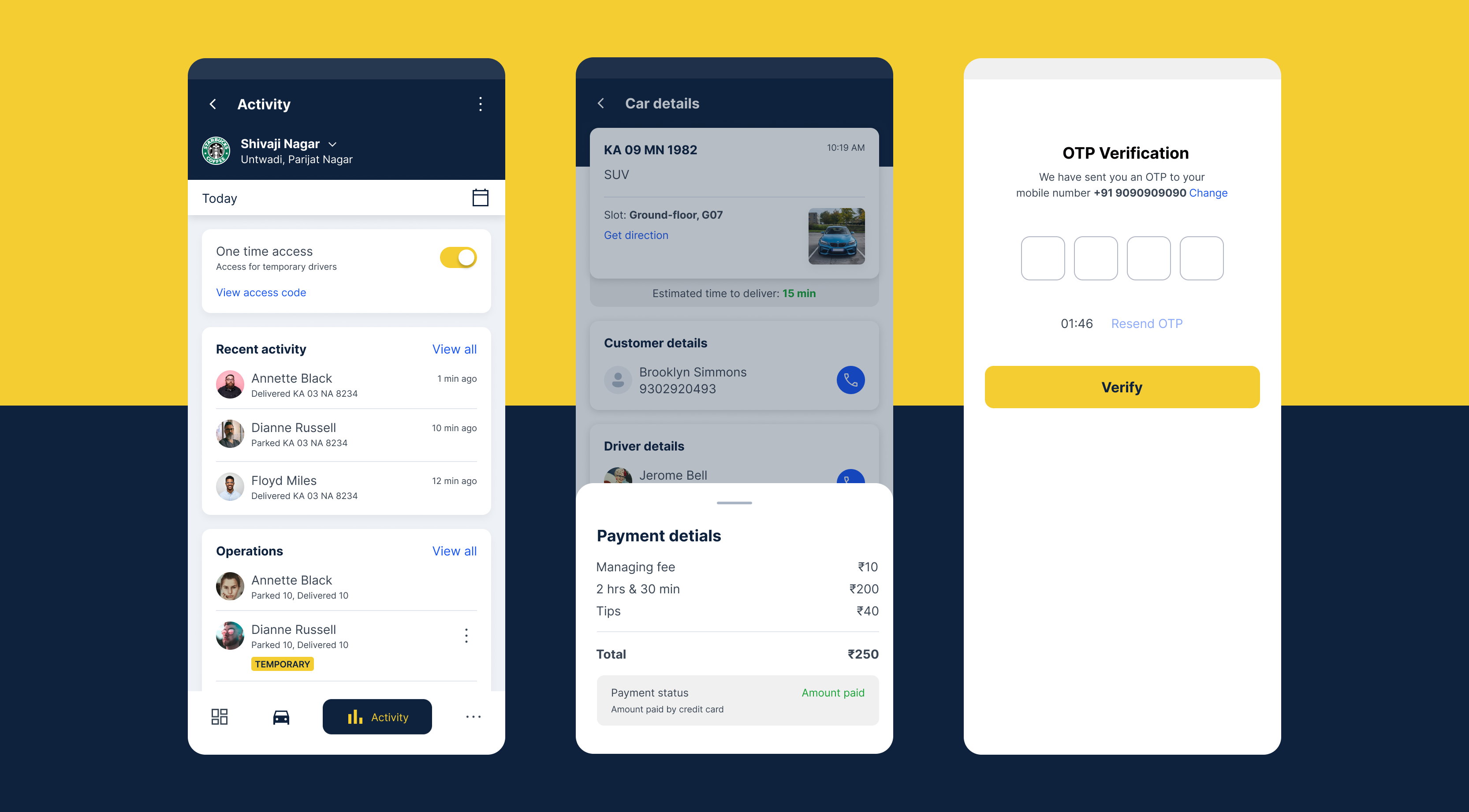 Valet Desk product interface detail
