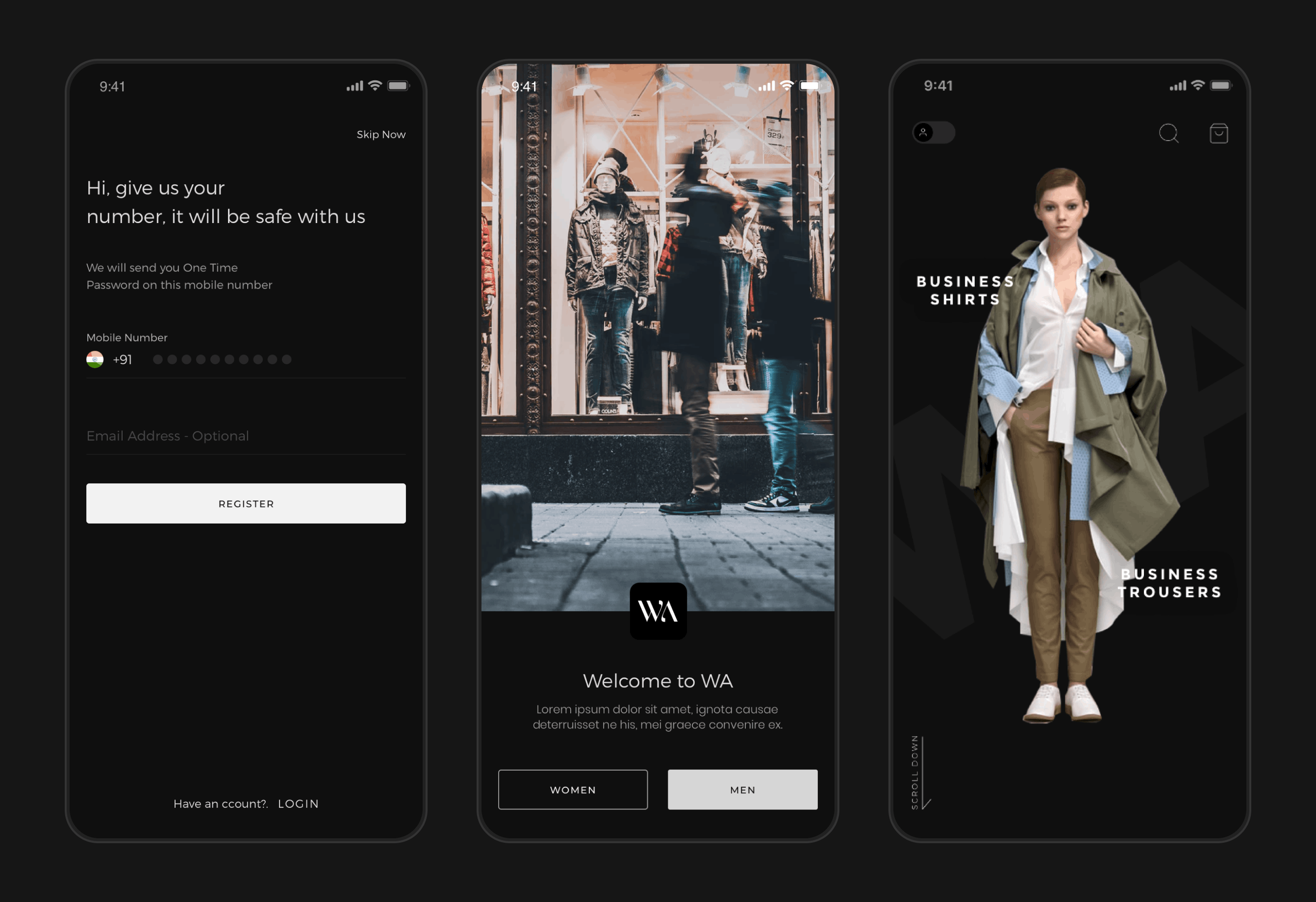 WA Clothing product interface detail