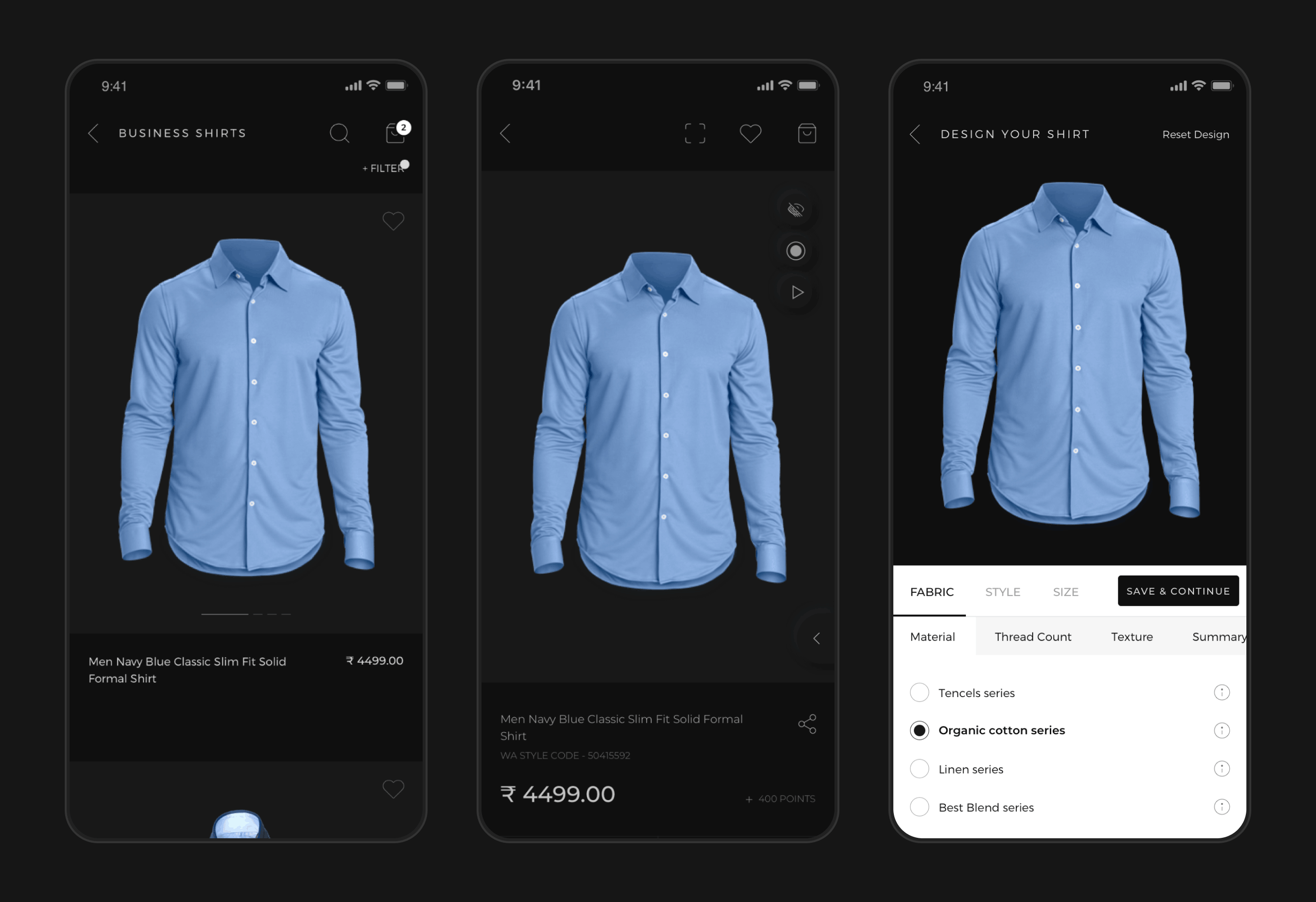 WA Clothing product interface detail