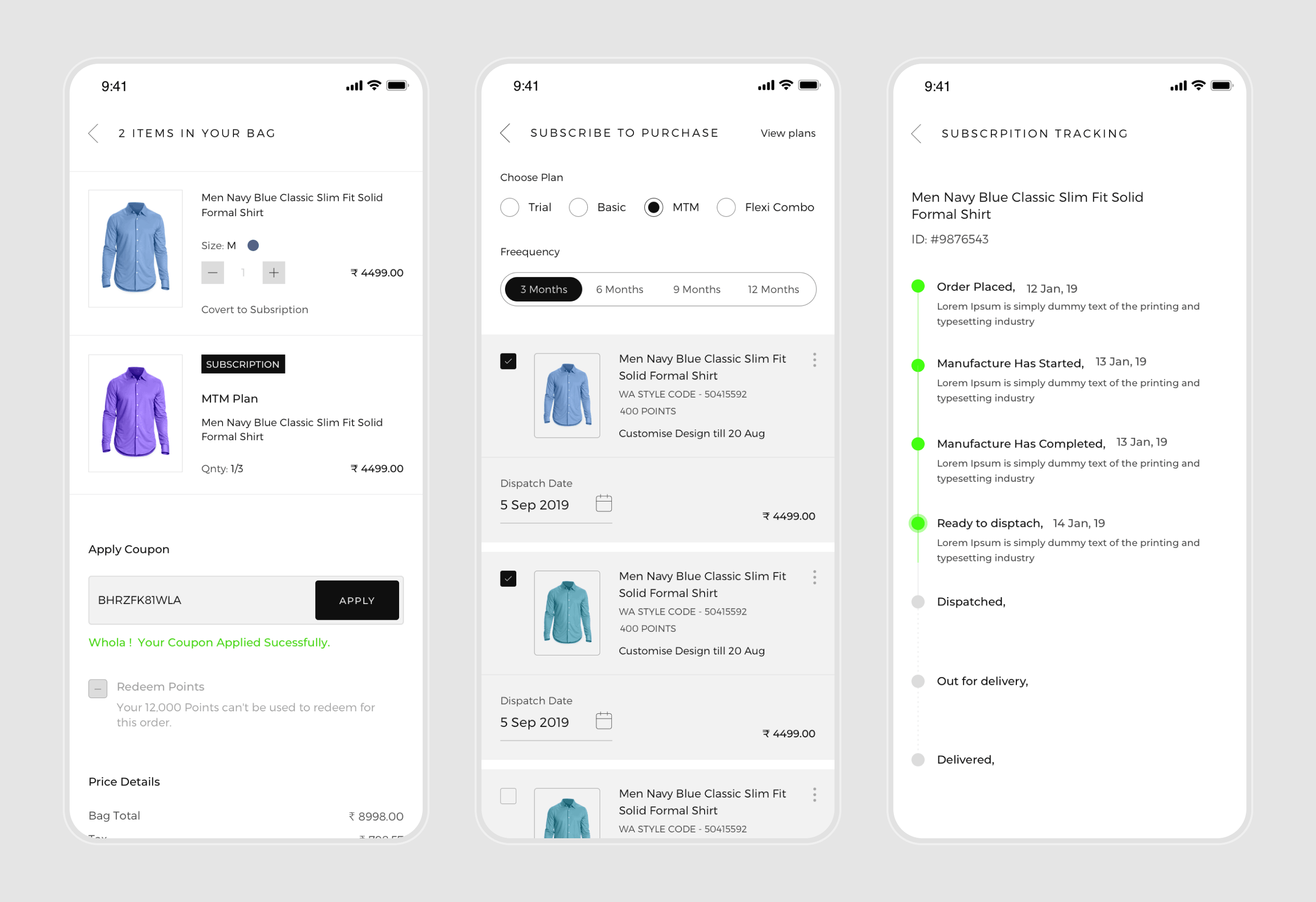 WA Clothing product interface detail